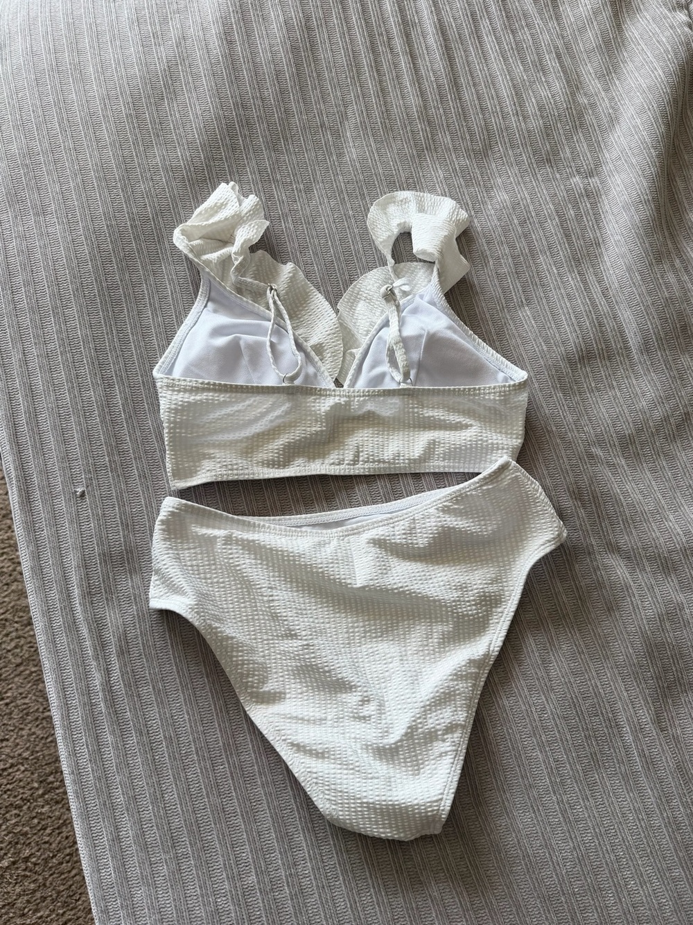 White Ruffle Strap High-Waist Bikini Set - Picture 3 of 3